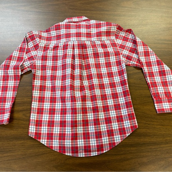 George Strait Boys Button Down. Size Medium. Red, navy and white plaid - Picture 5 of 5